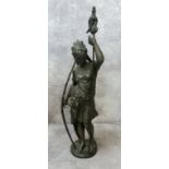 An early 20th century library figure of Boudica, cast metal, marked ' LSF ' to base c.1910