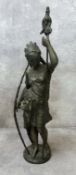 An early 20th century library figure of Boudica, cast metal, marked ' LSF ' to base c.1910