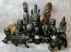 Tribal Art- an African carving of a Hippo; large chip carved African elder carving, various other