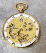 A Roamer gold plated skeleton watch, Swiss movement, white chapter ring, black Roman numerals