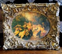 Interior Design - a large ornate Italian gilt frame, heavily carved in relief with shell caps and