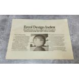 An Ercol Design Index showing furniture illustrations, model names, patterns and exact dimensions