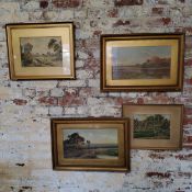 Pictures & Prints - three early 20th century gilt frame watercolours c.1900, by the packhorse Bridge