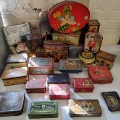 Tins - Advertisement - a Rown Tree tin, Sovereign Merry-Time Assortments tin, George V trinket tray;