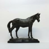 Equestrian Interest - a bronze conformation of a Hanoverian, raised on a white veined belge noise