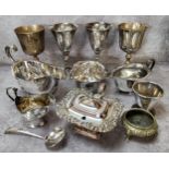 Silver and silverplate - an Edward VII silver cream jug (40g gross), Old Sheffield plate salt
