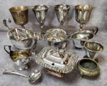 Silver and silverplate - an Edward VII silver cream jug (40g gross), Old Sheffield plate salt