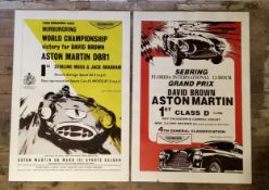 An Aston Martin Repro Victory Poster, celebrating 1st place Class D for Roy Salvadori & Carroll