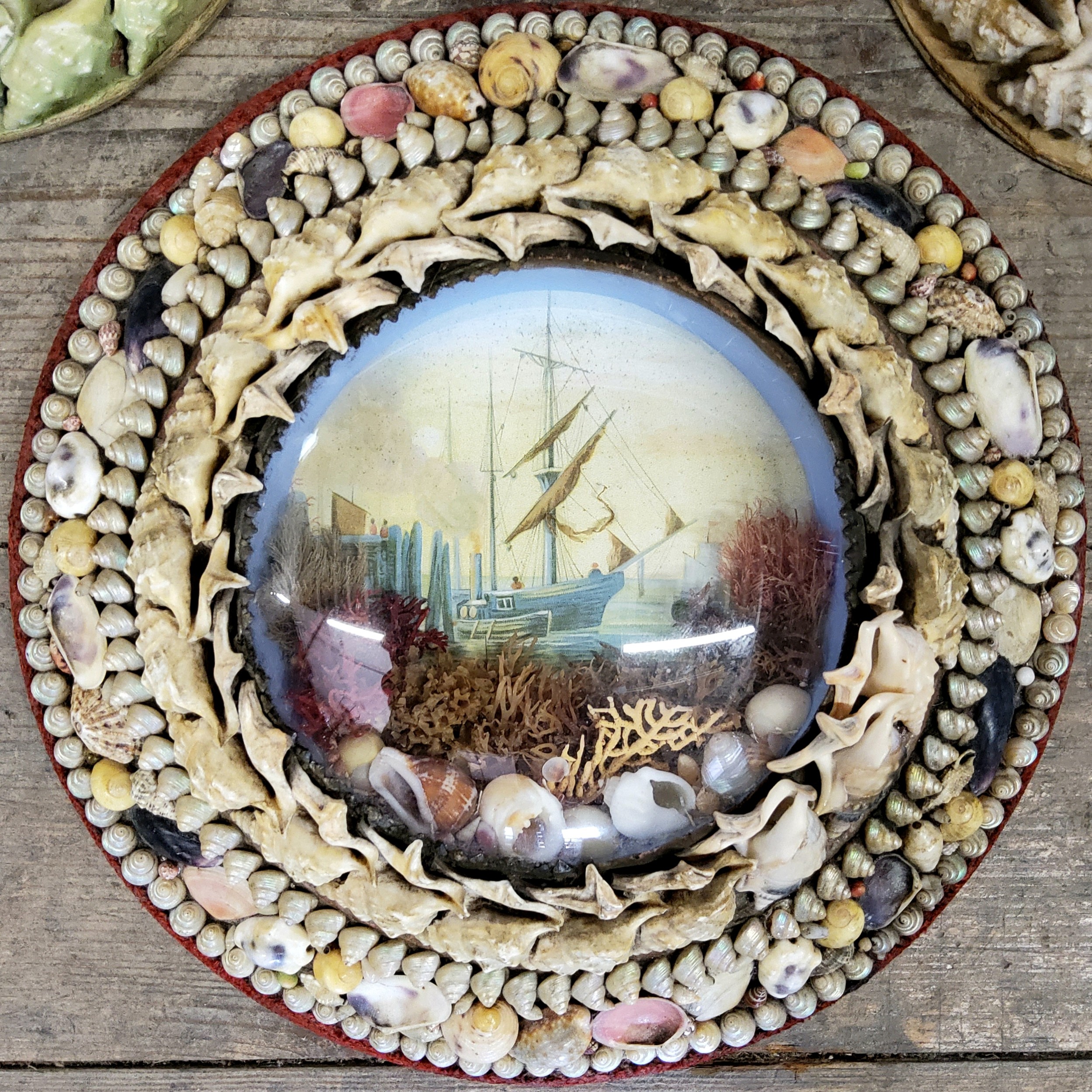 A very good collection of Fourteen Victorian shell-work souvenir porthole pictures, late 19th/ - Image 15 of 17