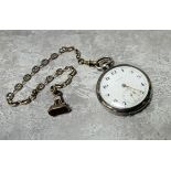 A Swiss silver Eterna pocket watch, white enamel dial, Arabic numerals, subsidiary second dial ; a