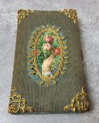 Sewing - A 19th century French gilt filigree mounted sewing box, scrap book off cut mounted