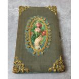 Sewing - A 19th century French gilt filigree mounted sewing box, scrap book off cut mounted