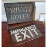 A 1950's/60's Linolite illuminated "Emergency Exit" sign (af); an original Hassop metal sign '