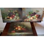 Two decorative still life oil on canvas paintings, signed N Riegent; another signed R Laurent 41 x