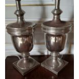 A pair of substantial chrome table lamps in the form of a classical urn 54cms high (af)