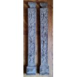 A pair of early 19th century carved oak mantel legs, decorated with flowers & geometric shapes