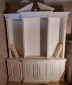 A country house break front kitchen dresser painted white, manufactured by Thistle Joinery,