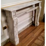 A 19th century Carrara marble country house fire surround, well figured with veins of grey, old sale