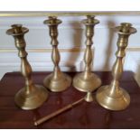 Four substantial brass candlesticks etc.
