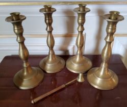 Four substantial brass candlesticks etc.