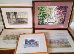 Local interest - The Long Gallery, Haddon Hall, watercolour, G A Shaw, framed; By & After Pauline