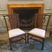 A good pair of early 20th century Chippendale Revival hall chairs, profusely carved stylised
