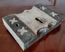 An interesting 18th century metal mounted lockplate, remnants of blue decoration