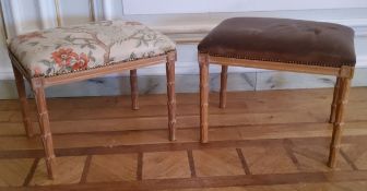 Two modern carved limed oak dressing table stools