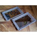 A pair of brass filigree two handled drinks trays with mirror base 39.5 x 70cms