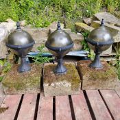 A set of three Derbyshire gritstone gatepost finials fitted with entrance lights