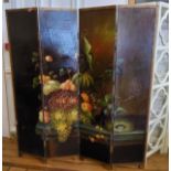 Interior Design - a large four section hand painted modesty screen, decorated with a still life