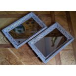 A pair of brass filigree two handled drinks trays with mirror base 39.5 x 70cms