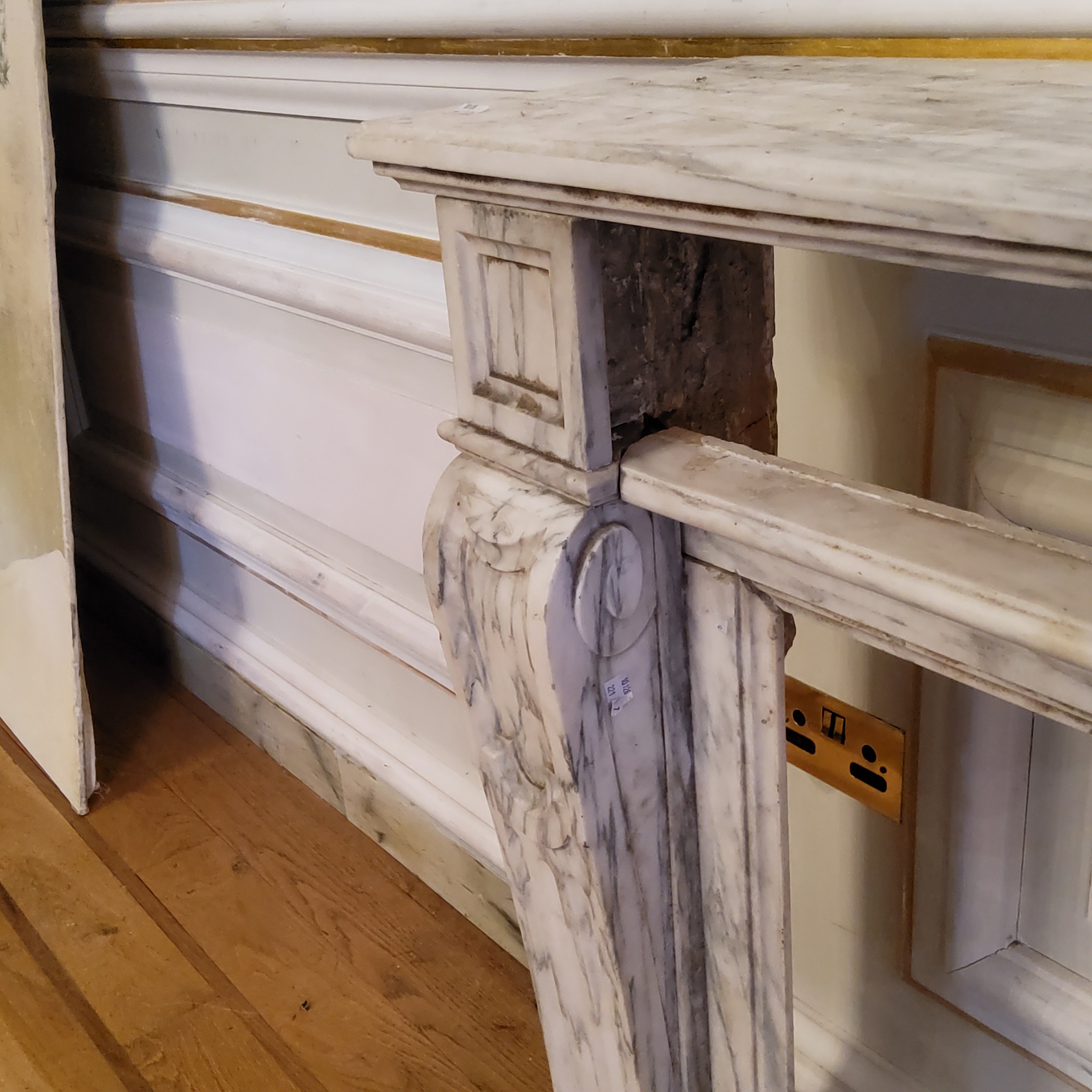 A 19th century Carrara marble country house fire surround, well figured with veins of grey, old sale - Image 3 of 6