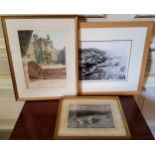 Local interest - Haddon Hall, watercolour on paper, signed G A Shaw, framed; a photographic print of
