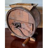 A Victorian rustic farmhouse pine metal mounted butter churn