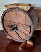 A Victorian rustic farmhouse pine metal mounted butter churn
