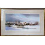 By and After Michael Barnfather Derbyshire Village in Winter limited edition print 98/650, signed in