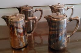 Militaria - four Mappin & Webb silver plated NAAFI / army mess coffee pots, broad arrow mark to base