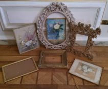 Attic Finds - original still life observational bouquet paintings; an ornate picture frame; 19th