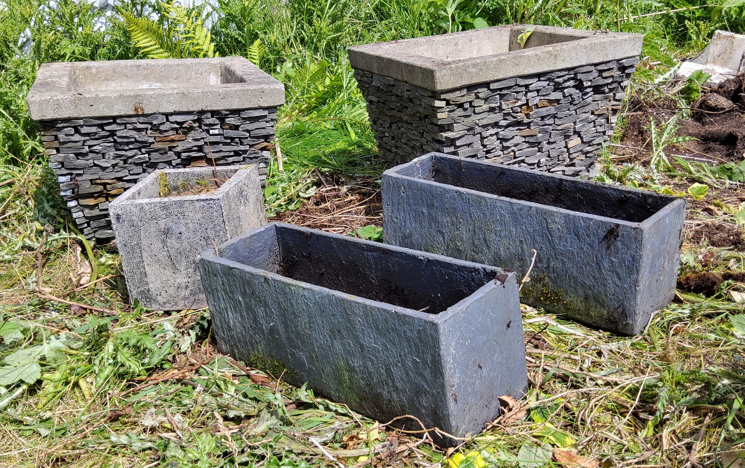 Various slate effect garden planters