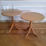 Pair of limed oak circular tavern tables, dia 71cm x 70cm high