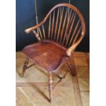 A good reproduction ash & yew spindle back country house hall chair