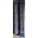 A pair of early 19th century carved oak mantel legs, decorated with flowers & geometric shapes,