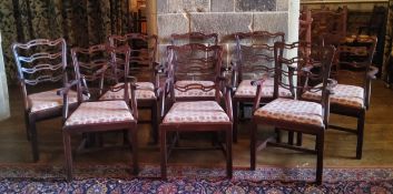 A set of eight Chippendale Revival mahogany function room carver chairs, matching upholstery (AF)