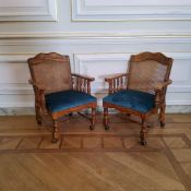 Pair of French bergere chairs, upholstered teal cover, 86cm h x 57cm d x 68cm wide