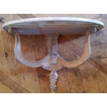 A wall hanging console table, limed oak effect support, white marble demi lune top 80 w x 40 d x