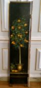 A decorative painted panel depicting an orange tree, previously from a modesty screen, 180cm high x