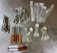 Various cutlery, including 10 cheese knives, 12 stainless steel bead pattern cutlery, silver plate
