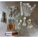 Various cutlery, including 10 cheese knives, 12 stainless steel bead pattern cutlery, silver plate