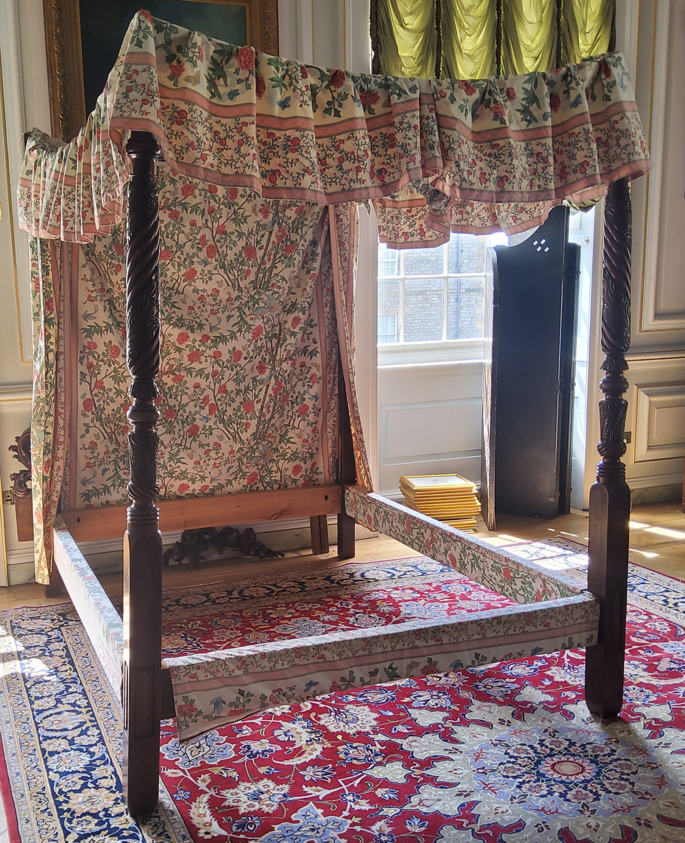 A reproduction Georgian mahogany 'Charleston' tester or four poster bed, with Strawberry thief